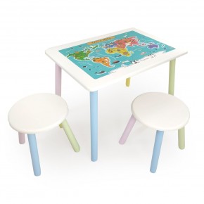 Детский комплект стол и два табурета круглых с накладкой Детский мир (Белый, Белый, Цветной) в Уфе - ufa.mebel-74.com | фото